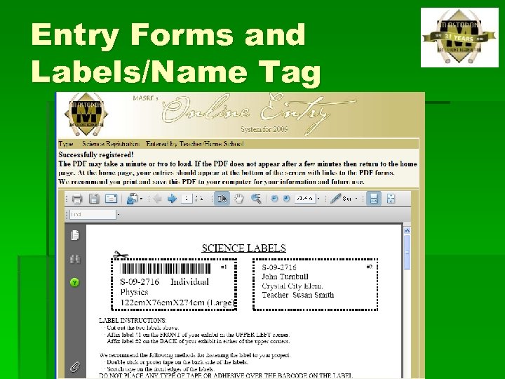 Entry Forms and Labels/Name Tag 