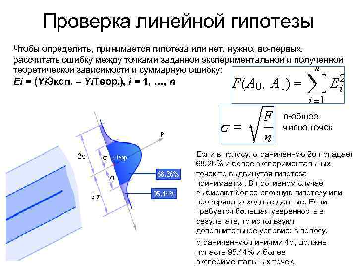 Проверка линейной гипотезы Чтобы определить, принимается гипотеза или нет, нужно, во-первых, рассчитать ошибку между