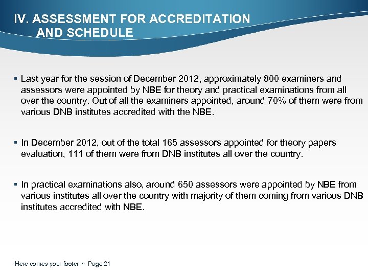 IV. ASSESSMENT FOR ACCREDITATION AND SCHEDULE § Last year for the session of December