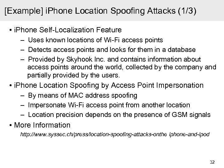 [Example] i. Phone Location Spoofing Attacks (1/3) • i. Phone Self-Localization Feature – Uses