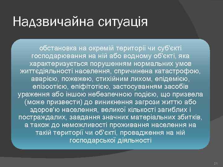 Надзвичайна ситуація обстановка на окремій території чи суб'єкті господарювання на ній або водному об'єкті,