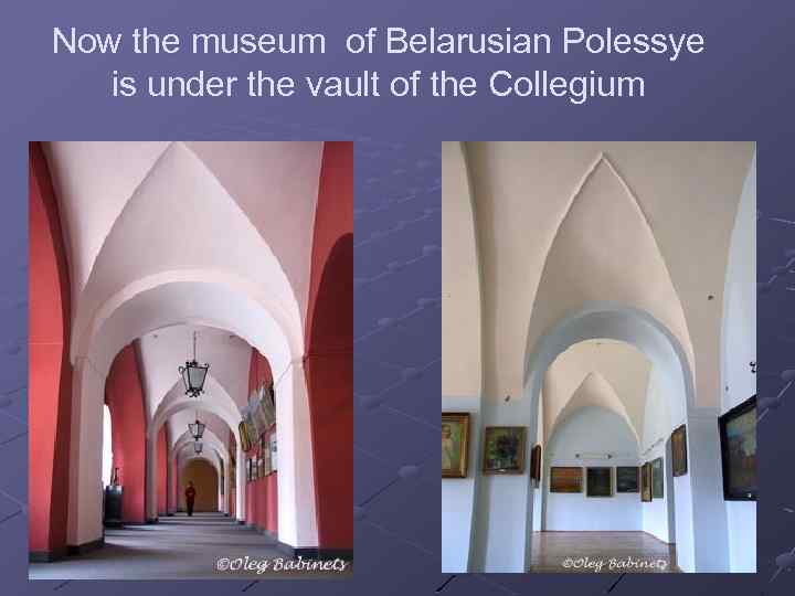 Now the museum of Belarusian Polessye is under the vault of the Collegium 