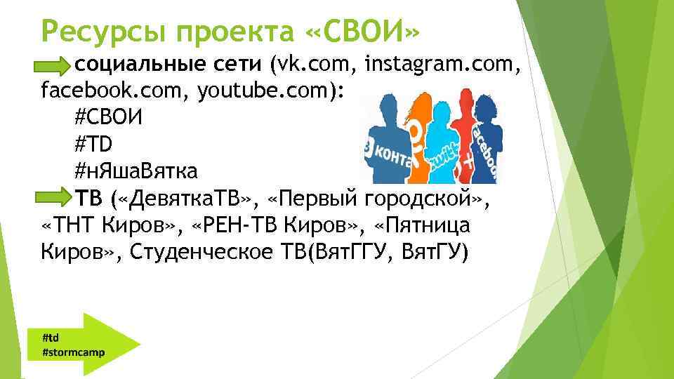 Ресурсы проекта «СВОИ» социальные сети (vk. com, instagram. com, facebook. com, youtube. com): #CВОИ