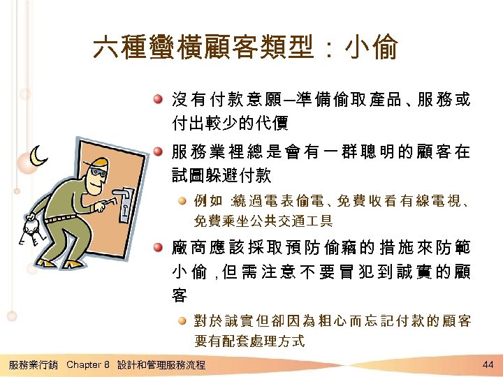 六種蠻橫顧客類型：小偷 沒 有 付 款 意 願 ─準 備 偷取 產品 、 務 或