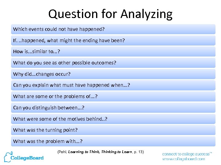Question for Analyzing Which events could not have happened? If. . . happened, what