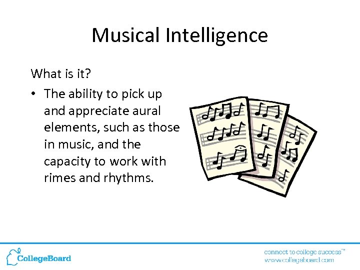 Musical Intelligence What is it? • The ability to pick up and appreciate aural