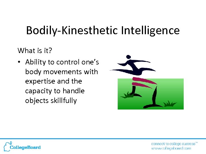 Bodily-Kinesthetic Intelligence What is it? • Ability to control one’s body movements with expertise