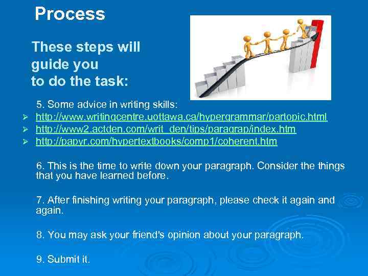 Process These steps will guide you to do the task: 5. Some advice in
