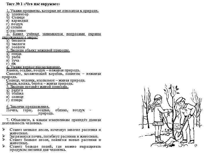 Тест № 1 «Что нас окружает» 1. Укажи предметы, которые не относятся к природе.
