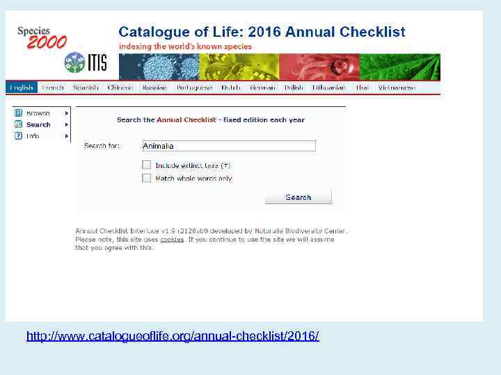 http: //www. catalogueoflife. org/annual-checklist/2016/ 