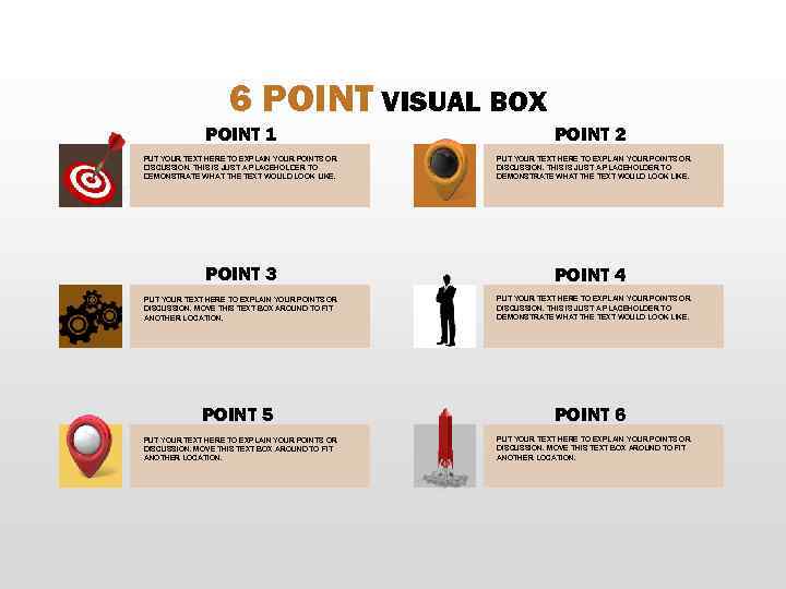 6 POINT VISUAL BOX POINT 1 PUT YOUR TEXT HERE TO EXPLAIN YOUR POINTS