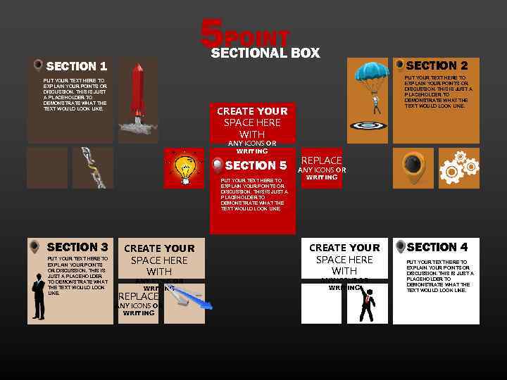 5 POINT SECTIONAL BOX SECTION 1 PUT YOUR TEXT HERE TO EXPLAIN YOUR POINTS
