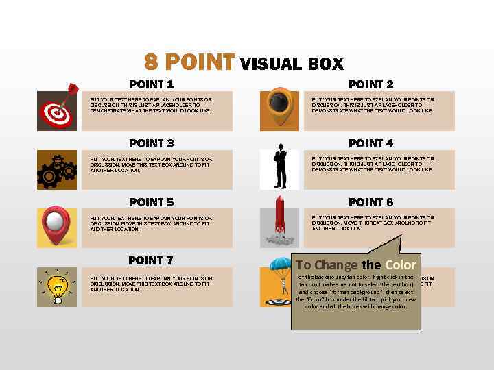 8 POINT VISUAL BOX POINT 1 PUT YOUR TEXT HERE TO EXPLAIN YOUR POINTS