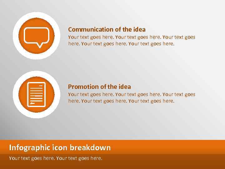 Communication of the idea Your text goes here. Promotion of the idea Your text