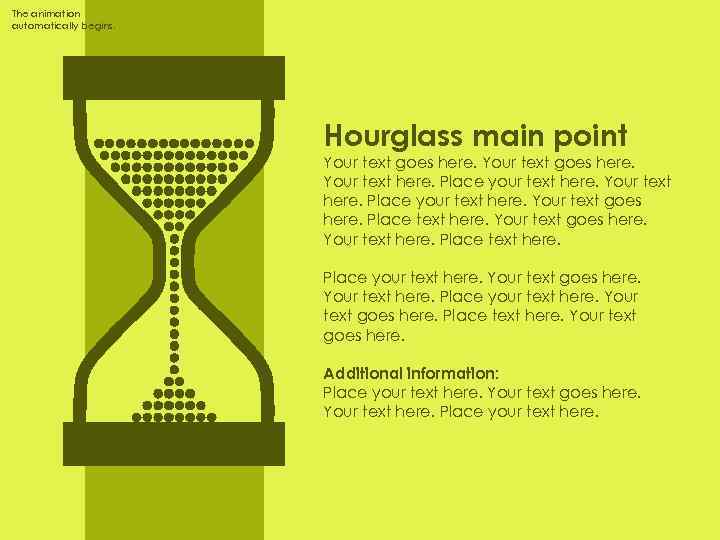 The animation automatically begins. Hourglass main point Your text goes here. Your text here.