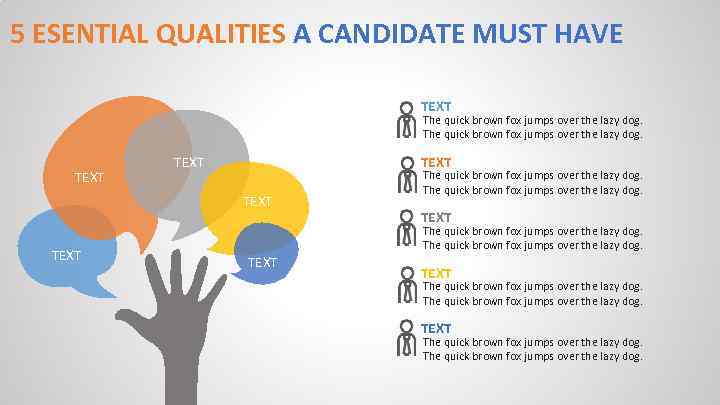 5 ESENTIAL QUALITIES A CANDIDATE MUST HAVE TEXT The quick brown fox jumps over