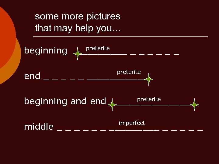 some more pictures that may help you… beginning preterite _____ _ _ _ preterite