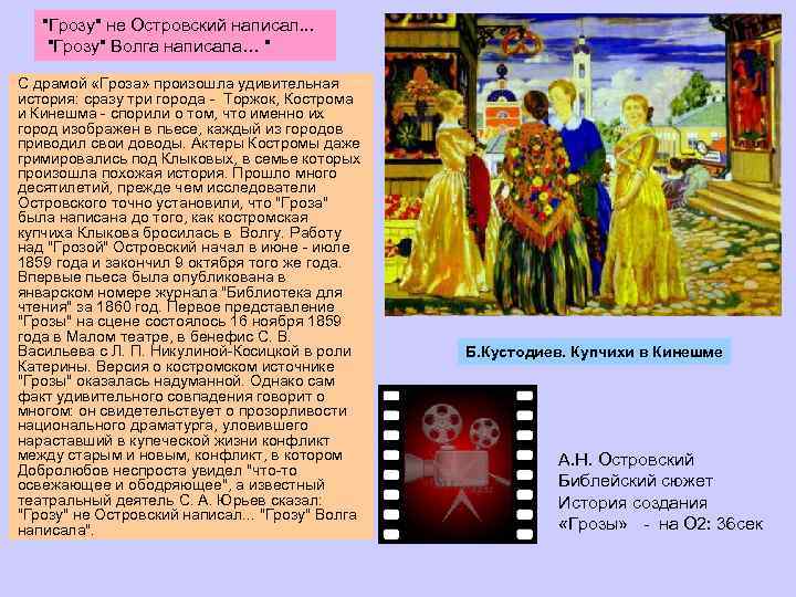 "Грозу" не Островский написал. . . "Грозу" Волга написала… " С драмой «Гроза» произошла