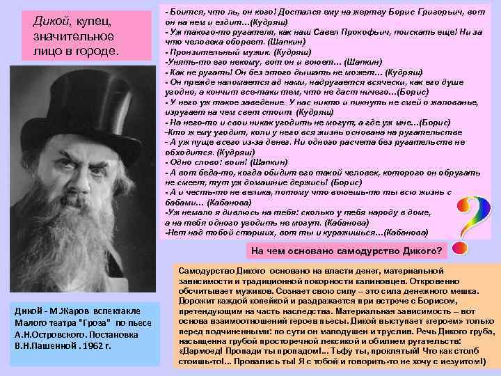  Дикой, купец, значительное лицо в городе. - Боится, что ль, он кого! Достался