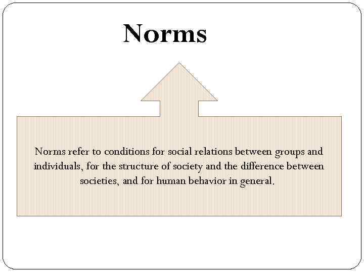 Norms refer to conditions for social relations between groups and individuals, for the structure