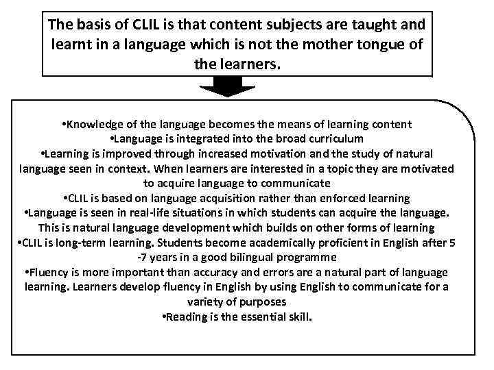 The basis of CLIL is that content subjects are taught and learnt in a