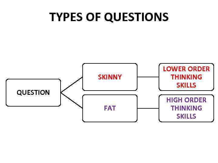 TYPES OF QUESTIONS SKINNY LOWER ORDER THINKING SKILLS FAT HIGH ORDER THINKING SKILLS QUESTION