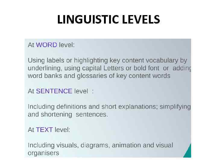 LINGUISTIC LEVELS 