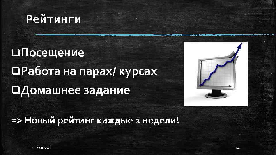 Рейтинги q. Посещение q. Работа на парах/ курсах q. Домашнее задание => Новый рейтинг