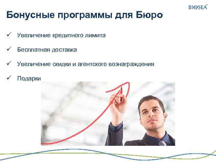 Бонусные программы для Бюро ü Увеличение кредитного лимита ü Бесплатная доставка ü Увеличение скидки