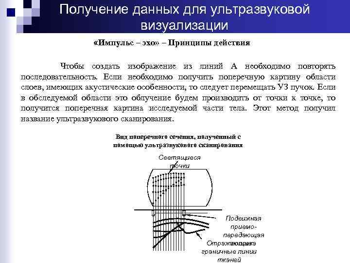 Получение данных для ультразвуковой визуализации «Импульс – эхо» – Принципы действия Чтобы создать изображение