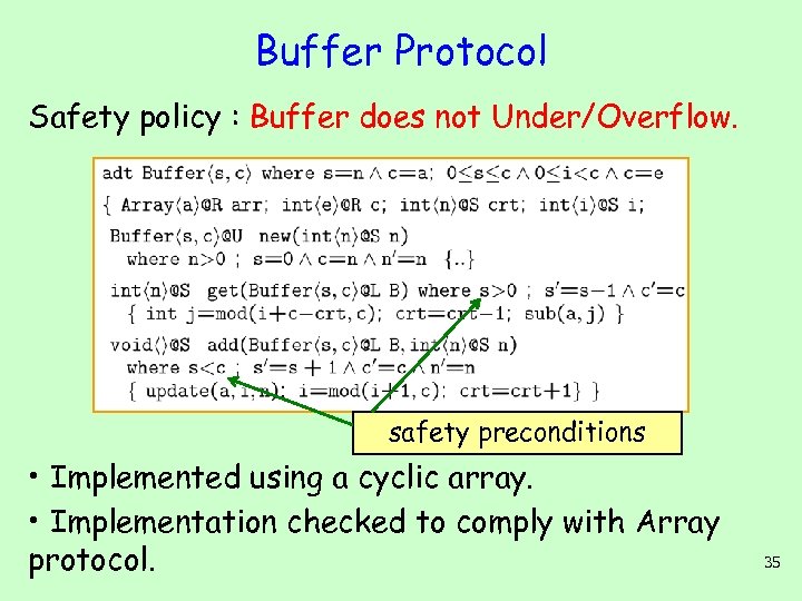 Buffer Protocol Safety policy : Buffer does not Under/Overflow. safety preconditions • Implemented using