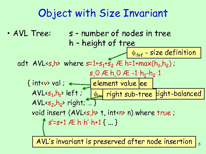 Object with Size Invariant • AVL Tree: s – number of nodes in tree