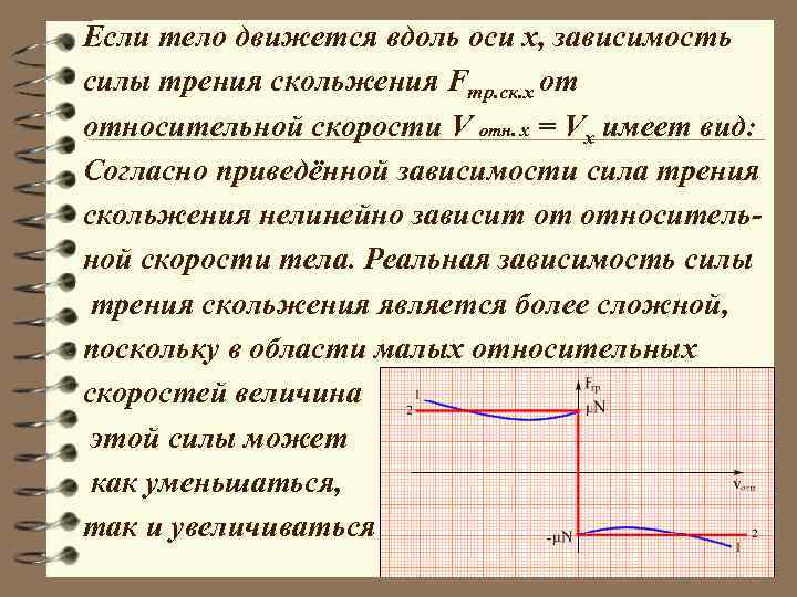 Если тело движется вдоль оси х, зависимость силы трения скольжения Fтр. ск. х от