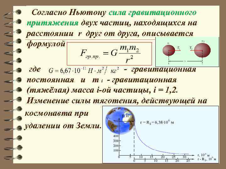 Согласно Ньютону сила гравитационного притяжения двух частиц, находящихся на расстоянии r друг от друга,