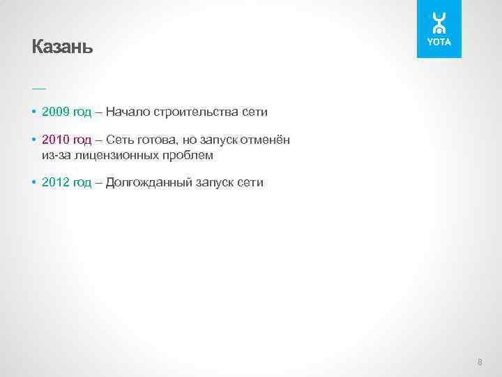 Казань –– • 2009 год – Начало строительства сети • 2010 год – Сеть