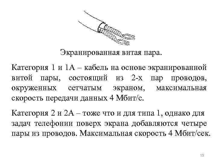 Экранированная витая пара. Категория 1 и 1 А – кабель на основе экранированной витой