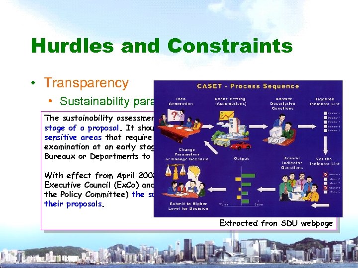 Hurdles and Constraints • Transparency • Sustainability paragraph in EXCO papers The CASET •
