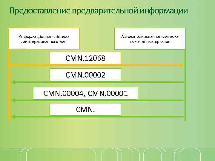 Предоставление предварительной информации Информационная система заинтересованного лиц Автоматизированная система таможенных органов CMN. 12068 CMN.