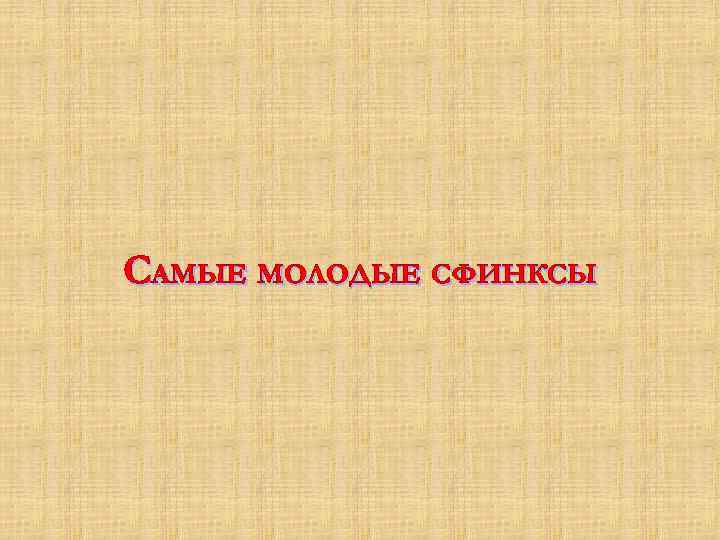 САМЫЕ МОЛОДЫЕ СФИНКСЫ 