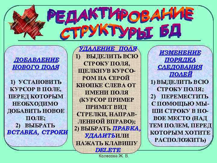 ДОБАВЛЕНИЕ НОВОГО ПОЛЯ 1) УСТАНОВИТЬ КУРСОР В ПОЛЕ, ПЕРЕД КОТОРЫМ НЕОБХОДИМО ДОБАВИТЬ НОВОЕ ПОЛЕ;