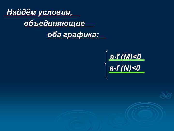 Найдём условия, объединяющие оба графика: a*f (M)<0 a *f (N)<0 