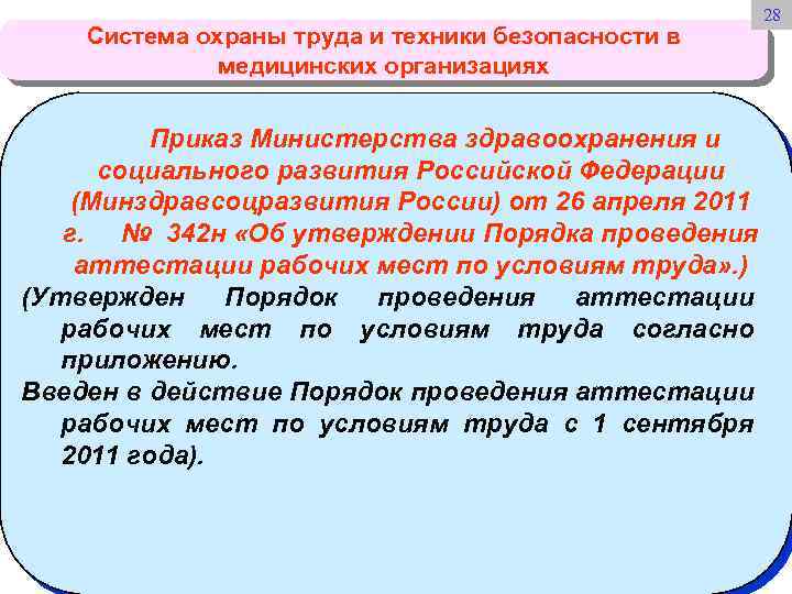 Система охраны труда и техники безопасности в медицинских организациях 28 Приказ Министерства здравоохранения и