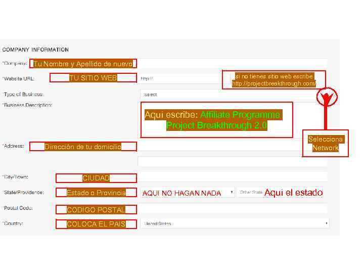 Tu Nombre y Apellido de nuevo si no tienes sitio web escribe http: //projectbreakthrough.
