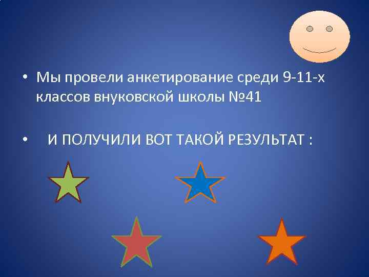  • Мы провели анкетирование среди 9 -11 -х классов внуковской школы № 41