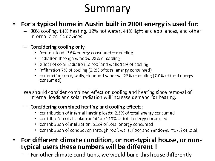 Summary • For a typical home in Austin built in 2000 energy is used