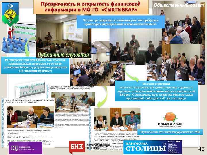 Прозрачность и открытость финансовой информации в МО ГО «СЫКТЫВКАР» Задача: расширение механизмов участия граждан