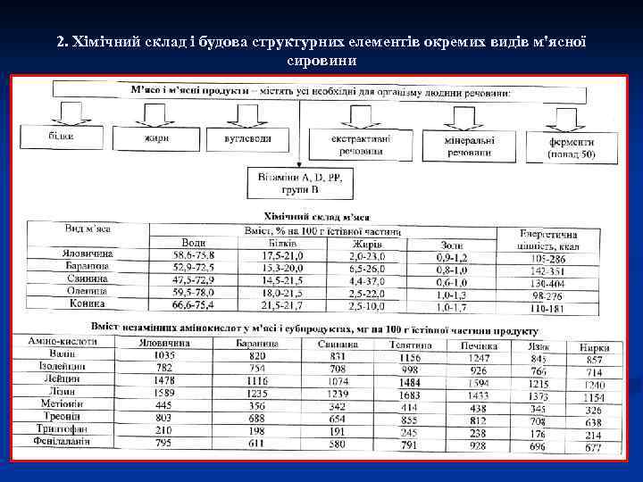 2. Хімічний склад і будова структурних елементів окремих видів м'ясної сировини 