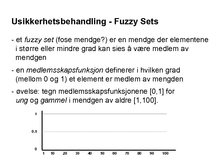 Usikkerhetsbehandling - Fuzzy Sets - et fuzzy set (fose mendge? ) er en mendge