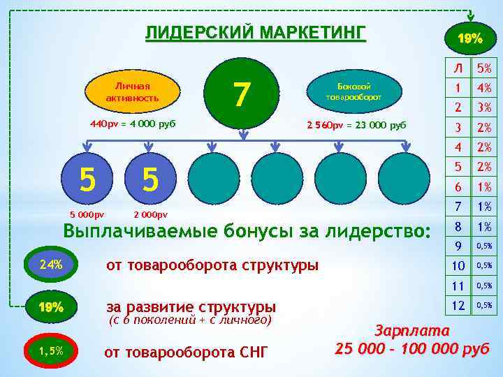 ЛИДЕРСКИЙ МАРКЕТИНГ 19% 1 4% 2 3% 2 560 pv = 23 000 руб