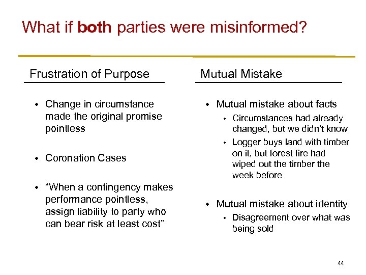 What if both parties were misinformed? Frustration of Purpose w Change in circumstance made